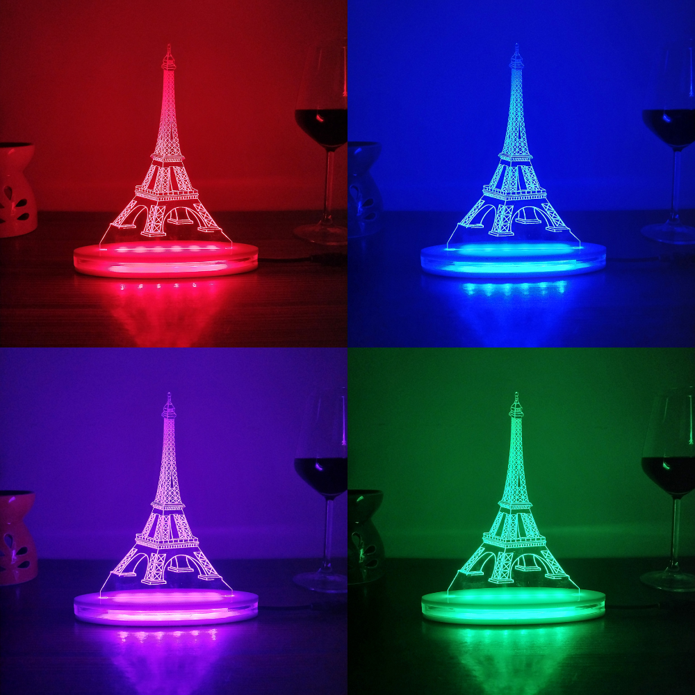 Eiffel Tower Multicolor Acrylic 3D Illusion Lamp with Remote