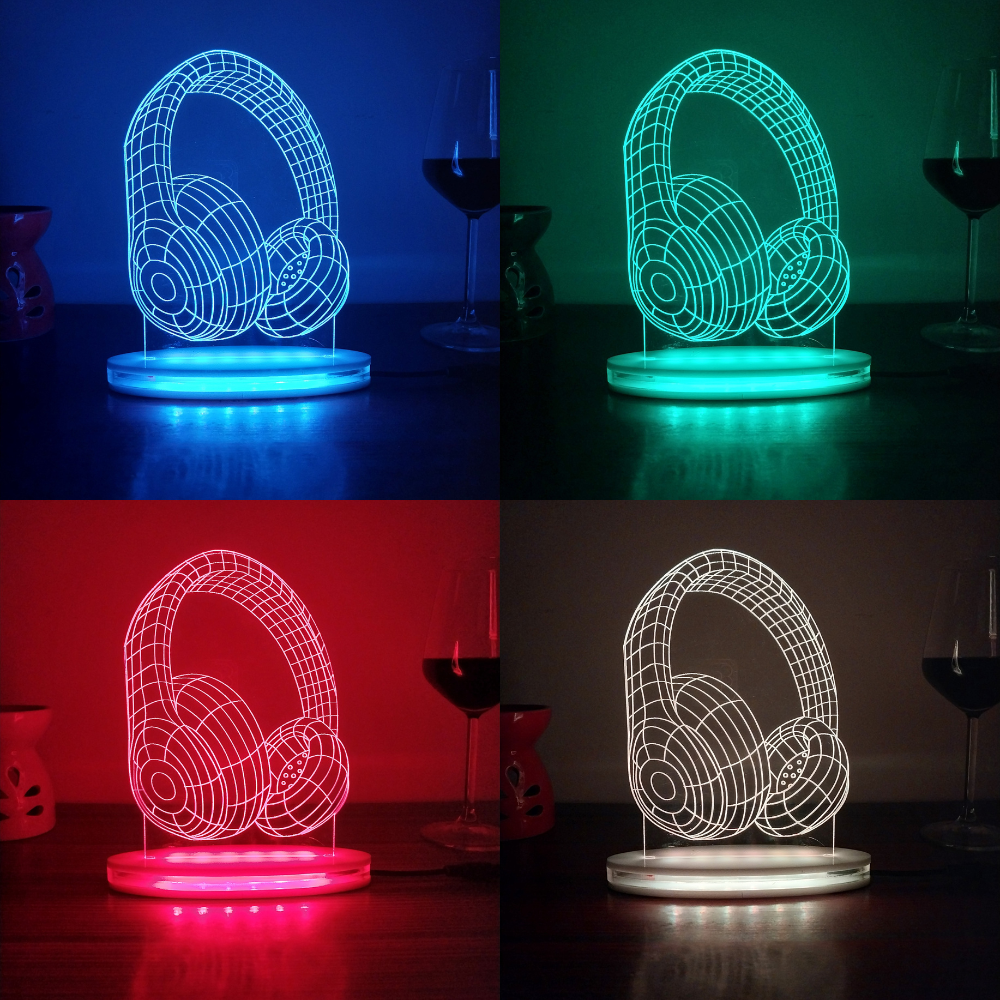 Headphone Multicolor Acrylic 3D Illusion Lamp with Remote
