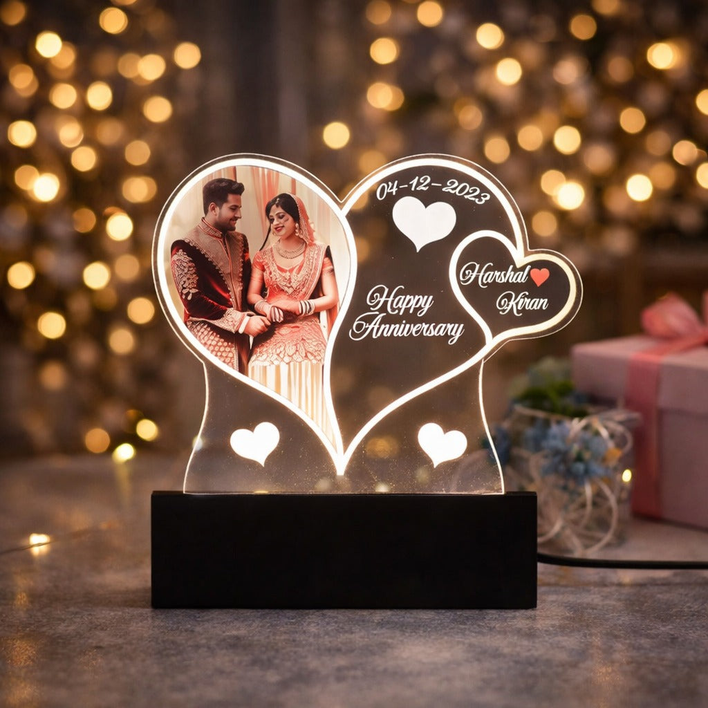 Personalized LED Illusion Heart Lamp With Photo and Name (16 Color Changing led With Remote)