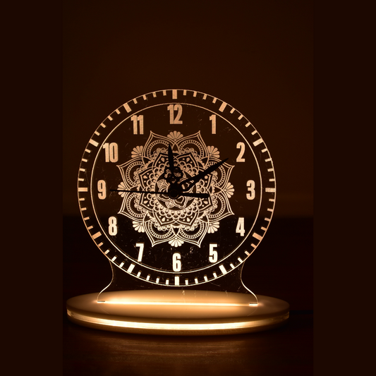 Mandala Art Clock 3D Acrylic Lamp