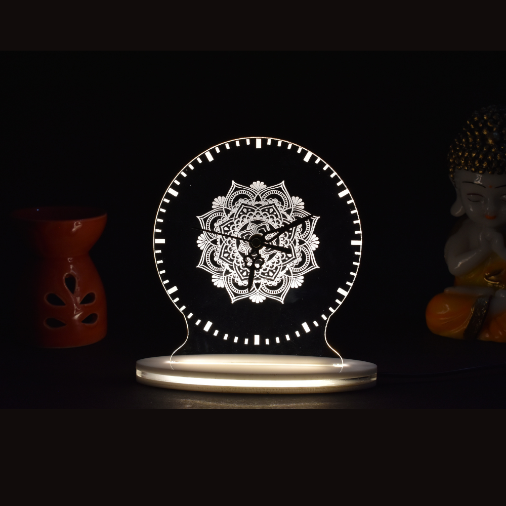 Stylish Mandala Art Clock 3D Acrylic Lamp