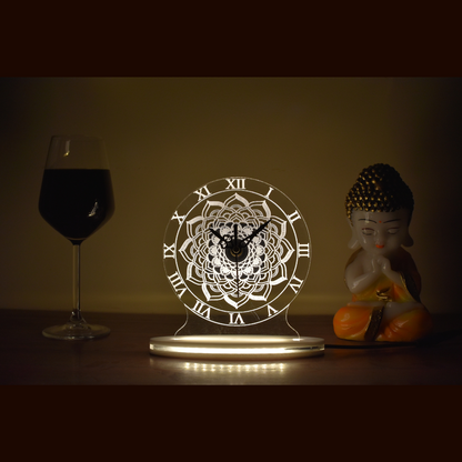 Unique Mandala Art A Clock 3D Acrylic Lamp
