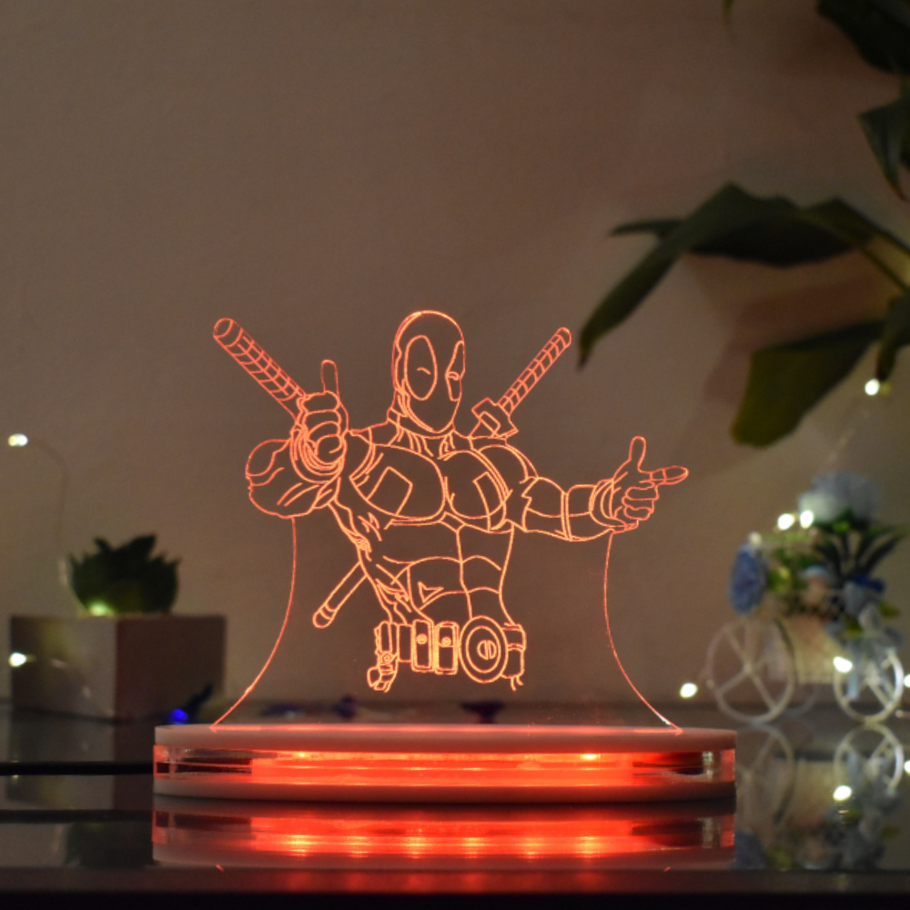 Deadpool Multicolor Acrylic 3D Illusion Lamp with Remote