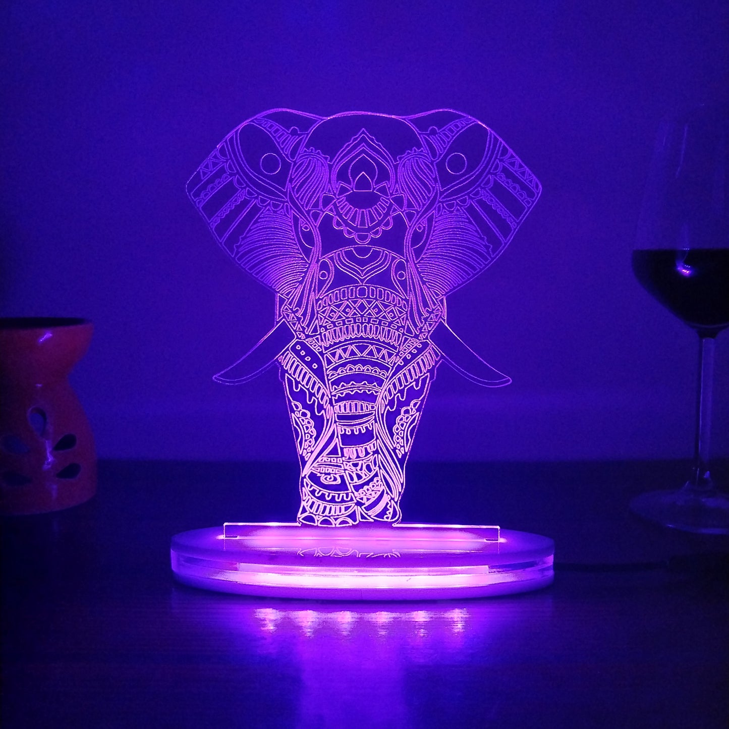 Elephant Multicolor Acrylic 3D Illusion Lamp with Remote