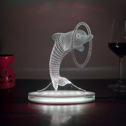 Dolphin Multicolor Acrylic 3D Illusion Lamp with Remote