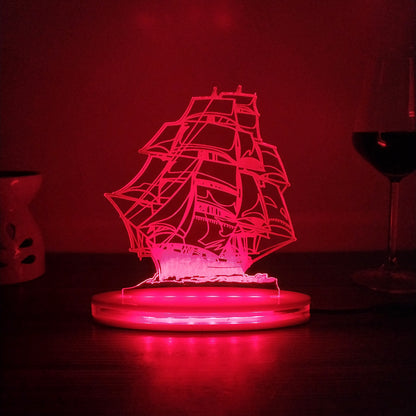 Boat Multicolor Acrylic 3D Illusion Lamp with Remote