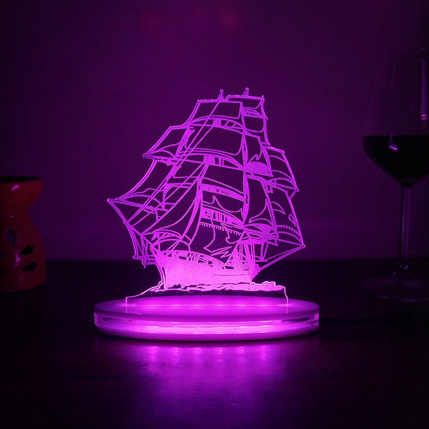 Boat Multicolor Acrylic 3D Illusion Lamp with Remote