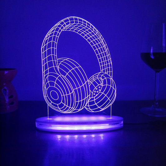 Headphone Multicolor Acrylic 3D Illusion Lamp with Remote