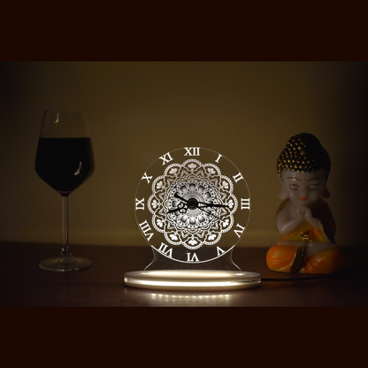 Lotus Mandala Art Clock 3D Acrylic Lamp