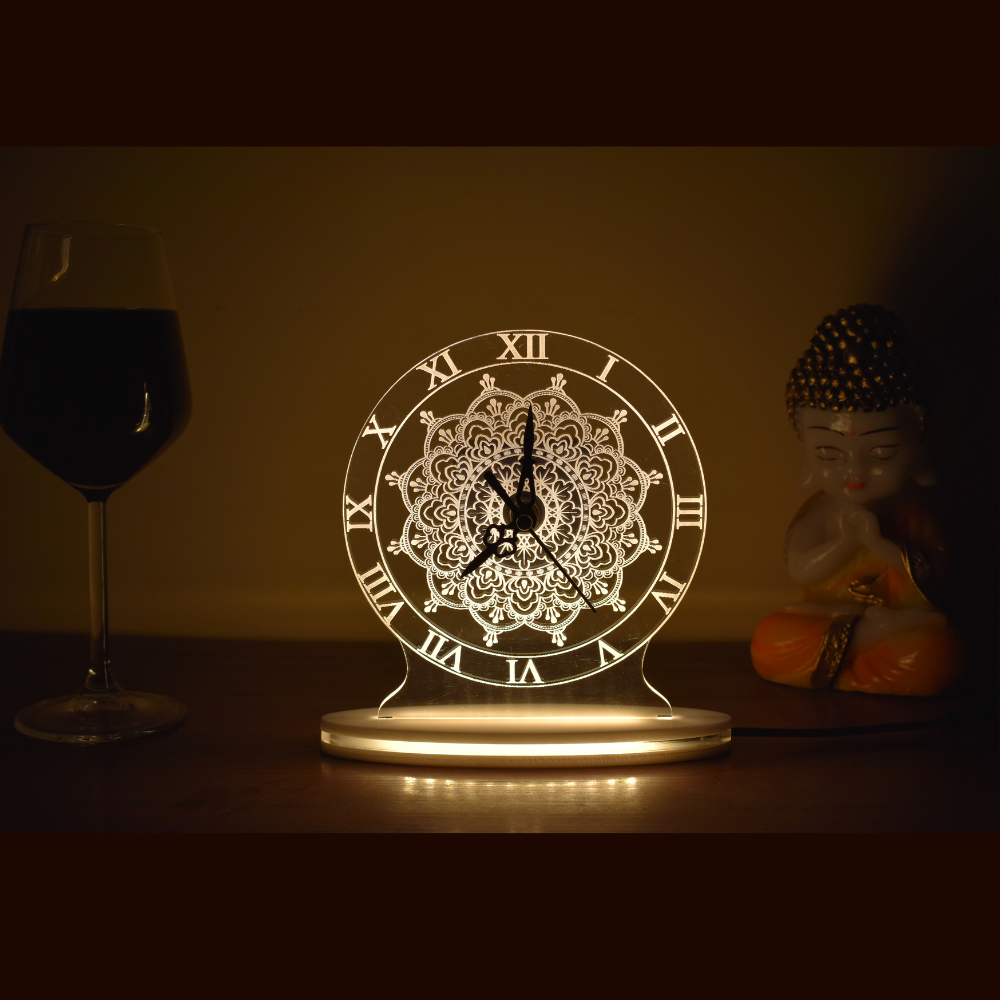 Mandala Real Clock 3D Illusion Acrylic Lamp