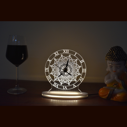 Mandala Real Clock 3D Illusion Acrylic Lamp