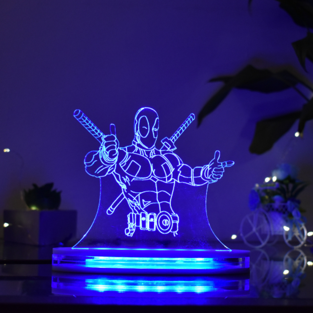 Deadpool Multicolor Acrylic 3D Illusion Lamp with Remote