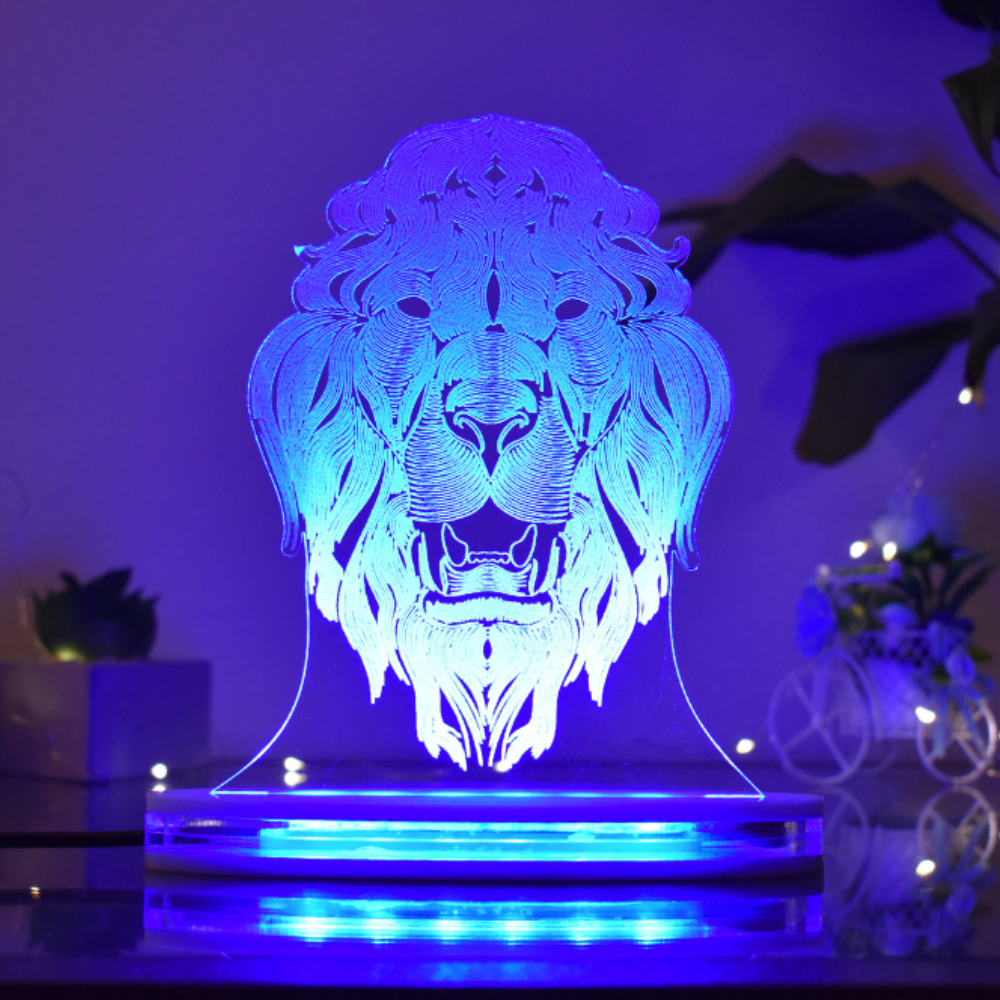 Lion Multicolor Acrylic 3D Illusion Lamp with Remote