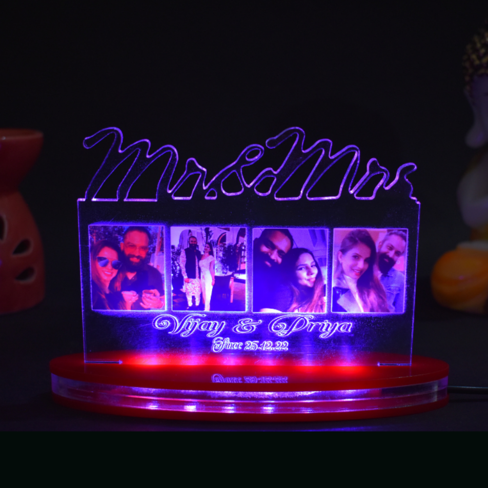 Personalized LED Illusion Mr and Mrs Couple Lamp With Photo And Name (16 Color Changing led With Remote)