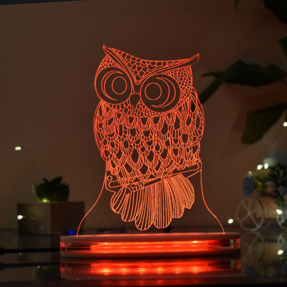 Owl Multicolor Acrylic 3D Illusion Lamp with Remote