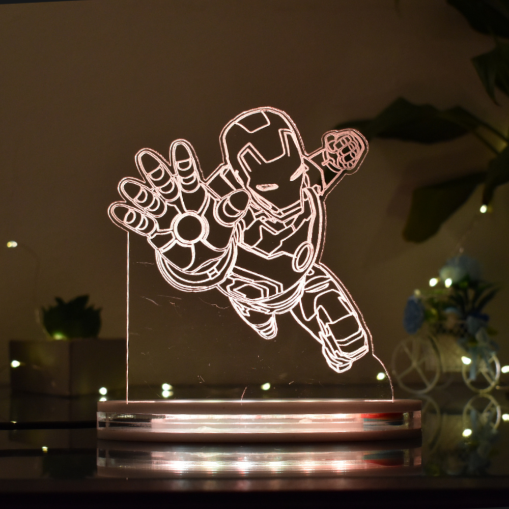 Iron Man Multicolor Acrylic 3D Illusion Lamp with Remote