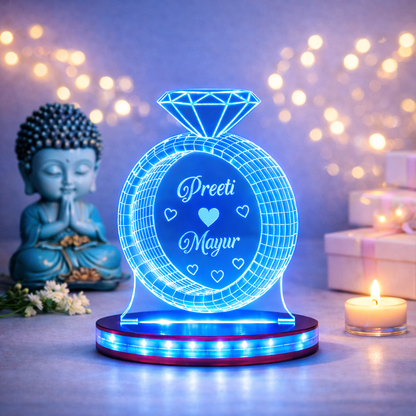 Personalized LED Illusion Engagement Ring Lamp With Name (16 Color Changing led With Remote)