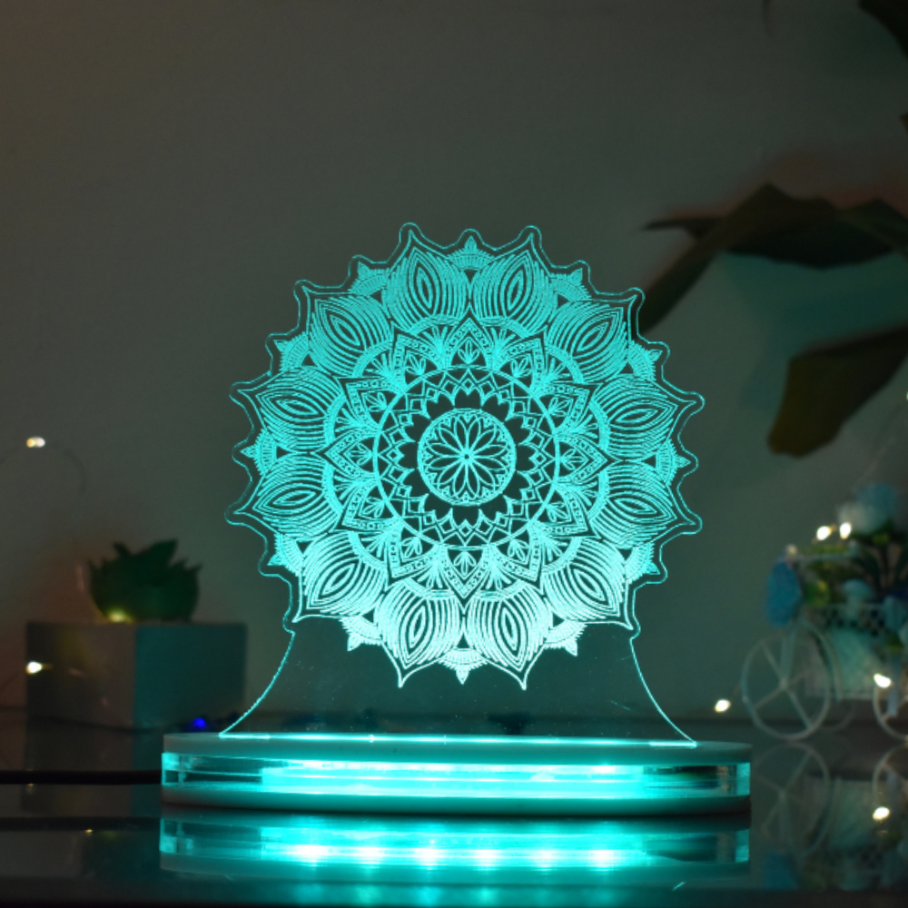 Mandala Art Multicolor Acrylic 3D Illusion Lamp with Remote