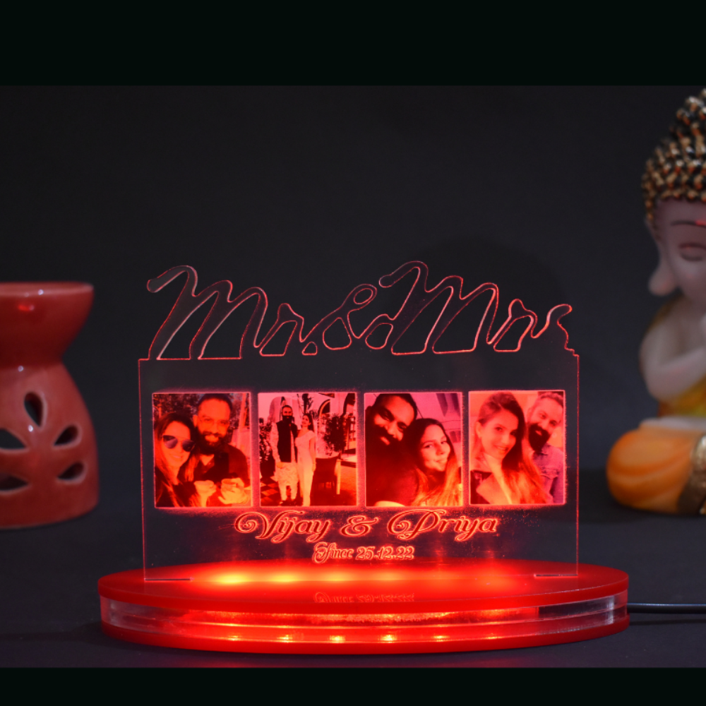 Personalized LED Illusion Mr and Mrs Couple Lamp With Photo And Name (16 Color Changing led With Remote)