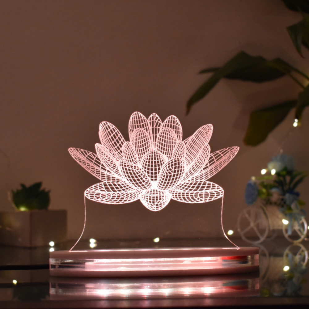 Lotus Multicolor Acrylic 3D Illusion Lamp with Remote