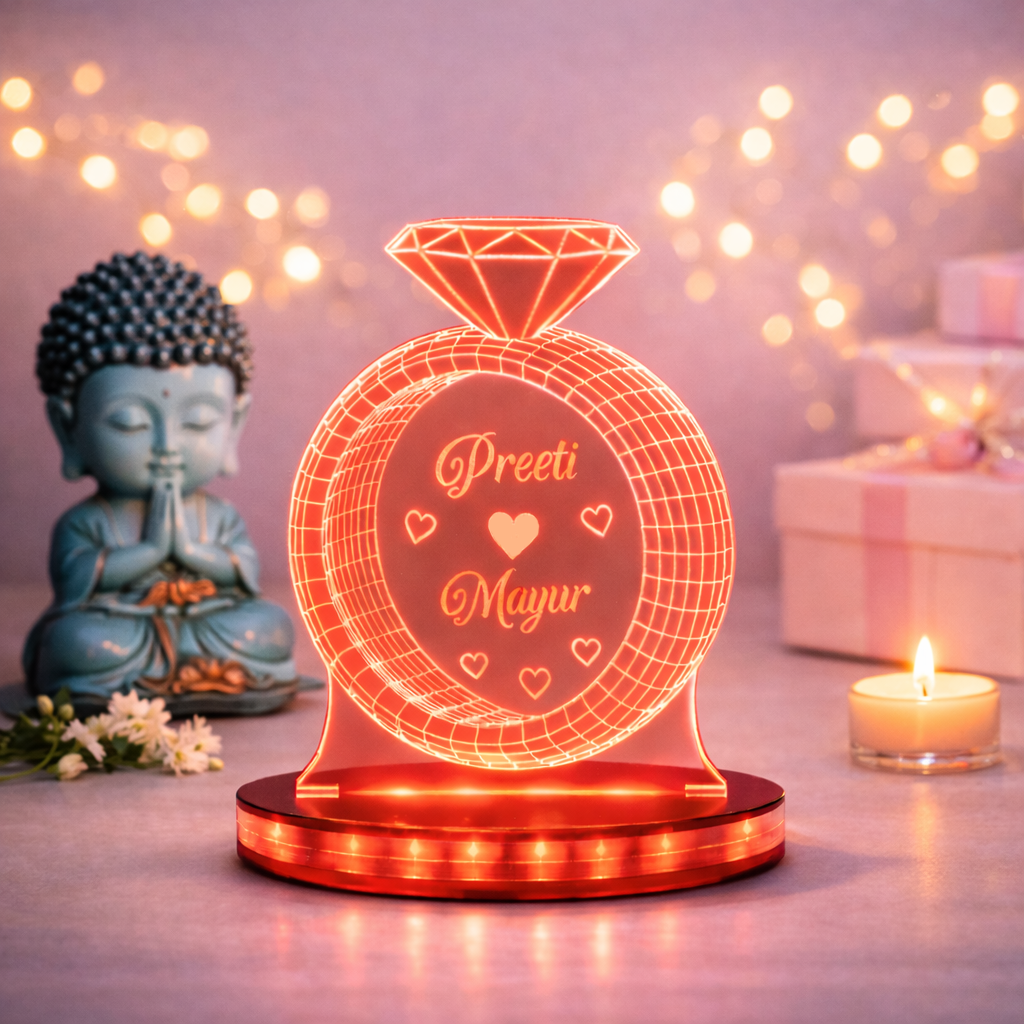 Personalized LED Illusion Engagement Ring Lamp With Name (16 Color Changing led With Remote)