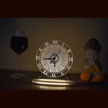 Traditional Mandala Art B Clock 3D Acrylic Lamp