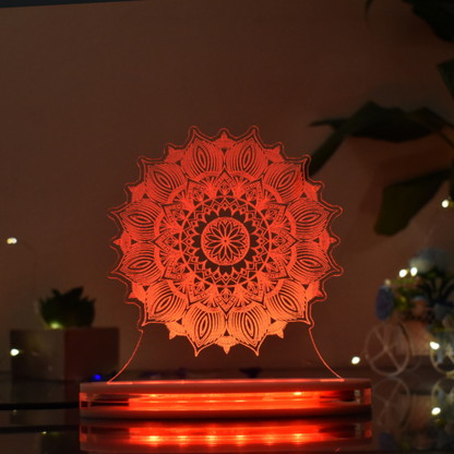 Mandala Art Multicolor Acrylic 3D Illusion Lamp with Remote