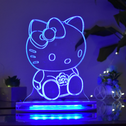 Kitty Multicolor Acrylic 3D Illusion Lamp with Remote