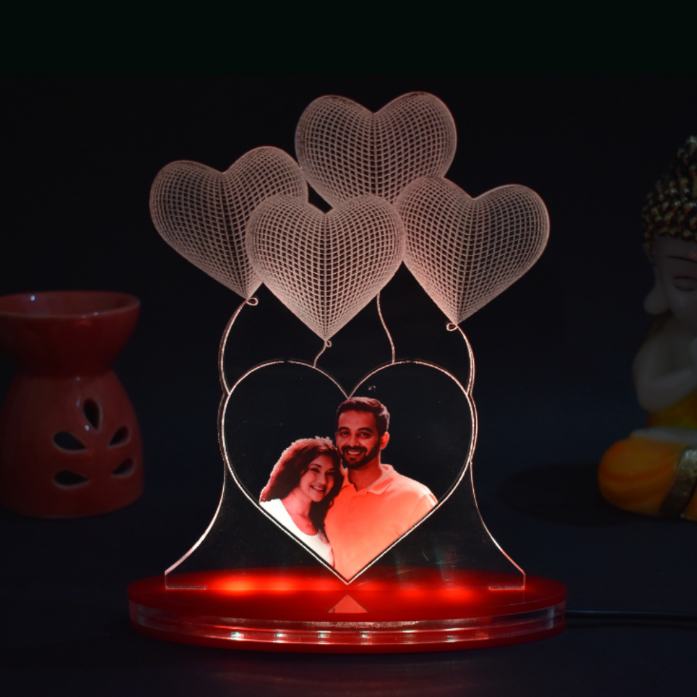 Personalized LED Illusion Heart Couple Lamp With Photo (16 Color Changing led With Remote)