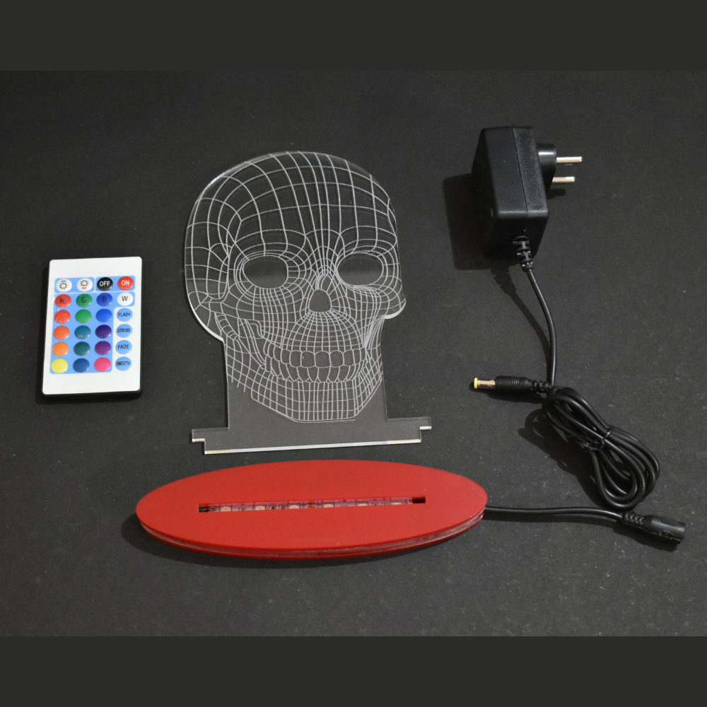 Skull Multicolor Acrylic 3D Illusion Lamp with Remote