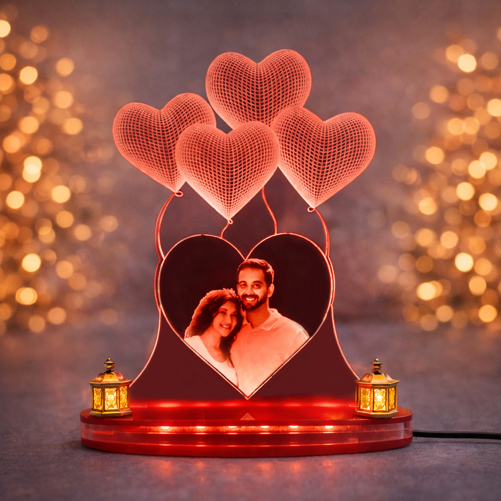 Personalized LED Illusion Heart Couple Lamp With Photo (16 Color Changing led With Remote)