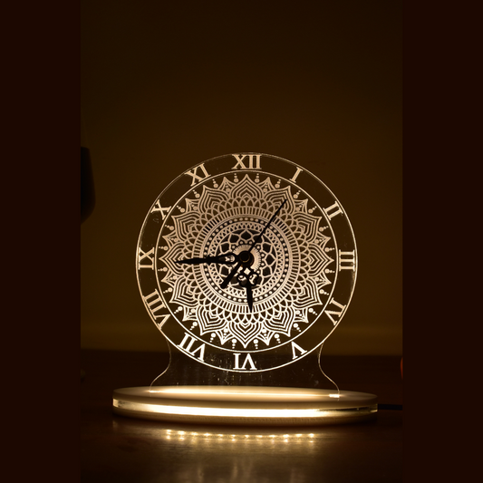 Traditional Mandala Art B Clock 3D Acrylic Lamp