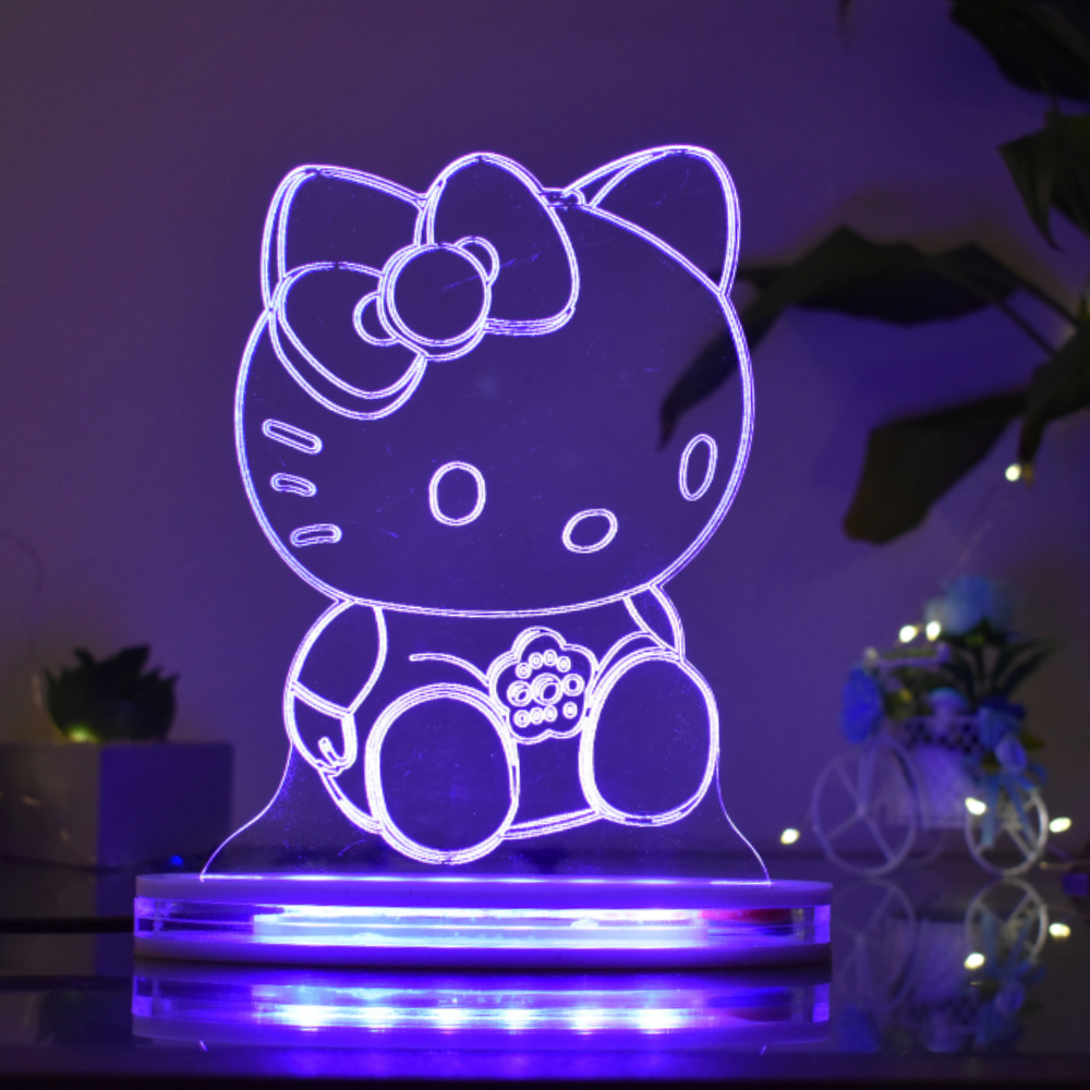 Kitty Multicolor Acrylic 3D Illusion Lamp with Remote