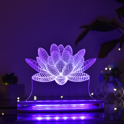 Lotus Multicolor Acrylic 3D Illusion Lamp with Remote