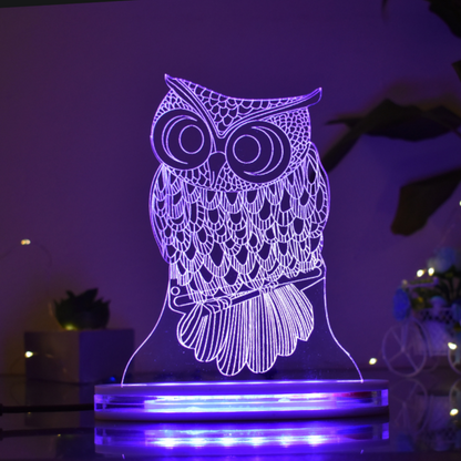 Owl Multicolor Acrylic 3D Illusion Lamp with Remote