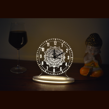 Mandala Art Clock 3D Acrylic Lamp