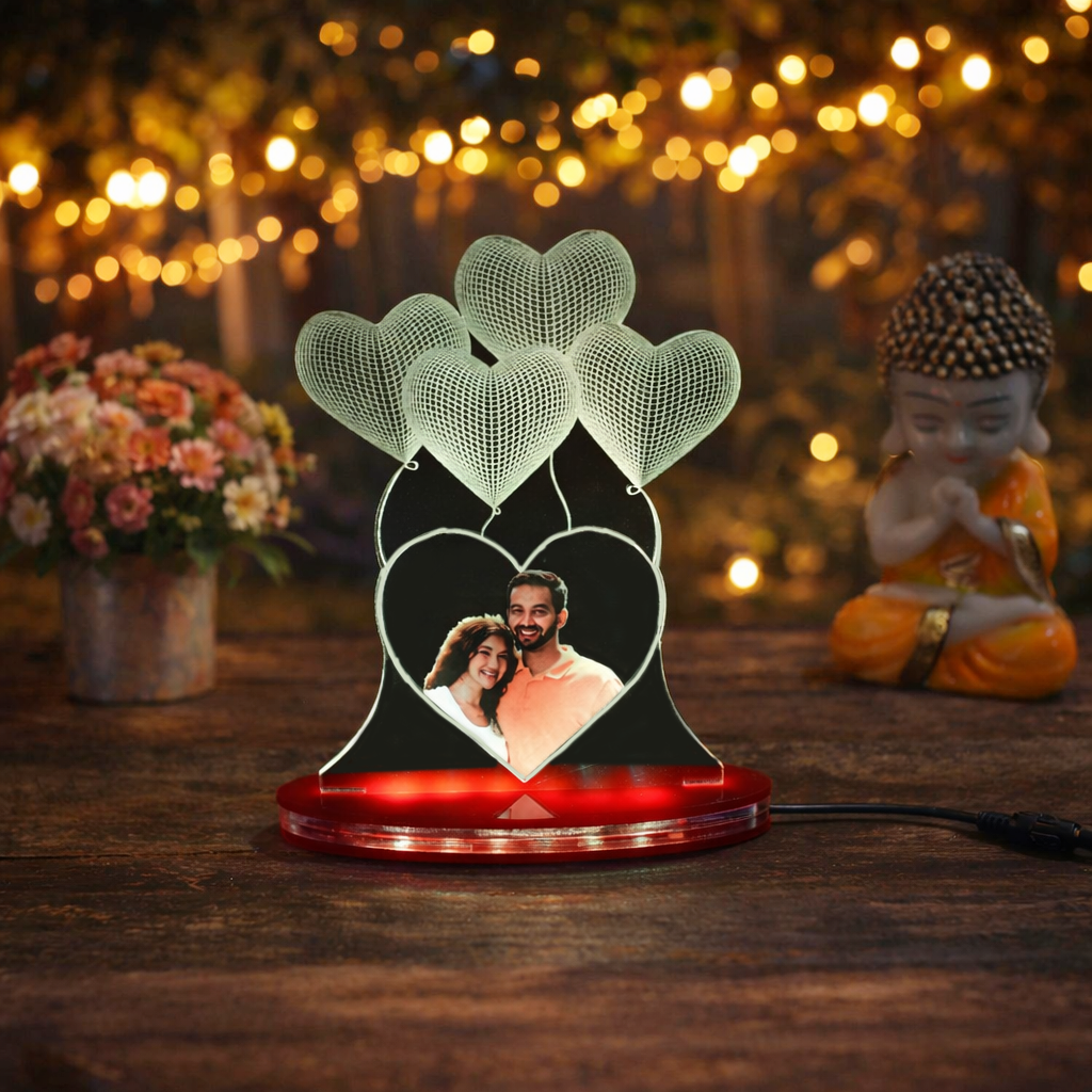Personalized LED Illusion Heart Couple Lamp With Photo (16 Color Changing led With Remote)