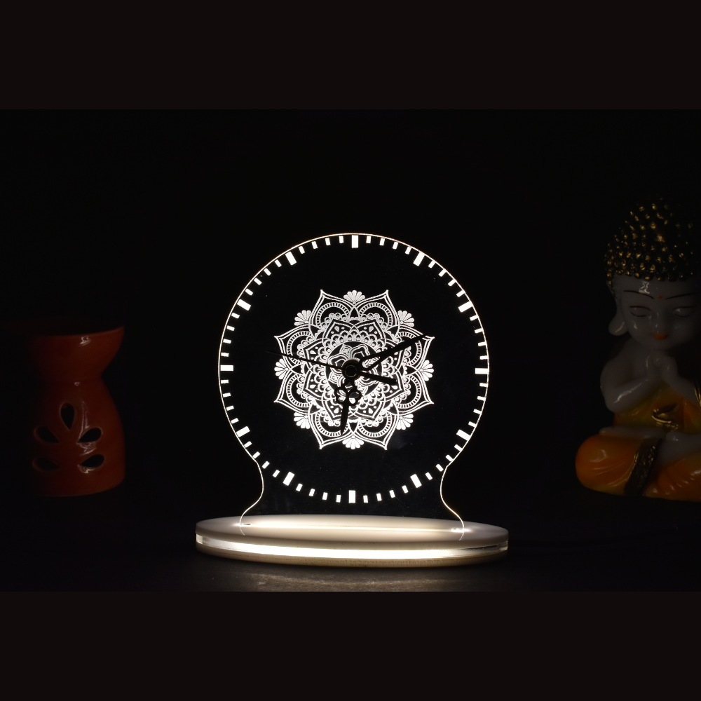 Stylish Mandala Art Clock 3D Acrylic Lamp