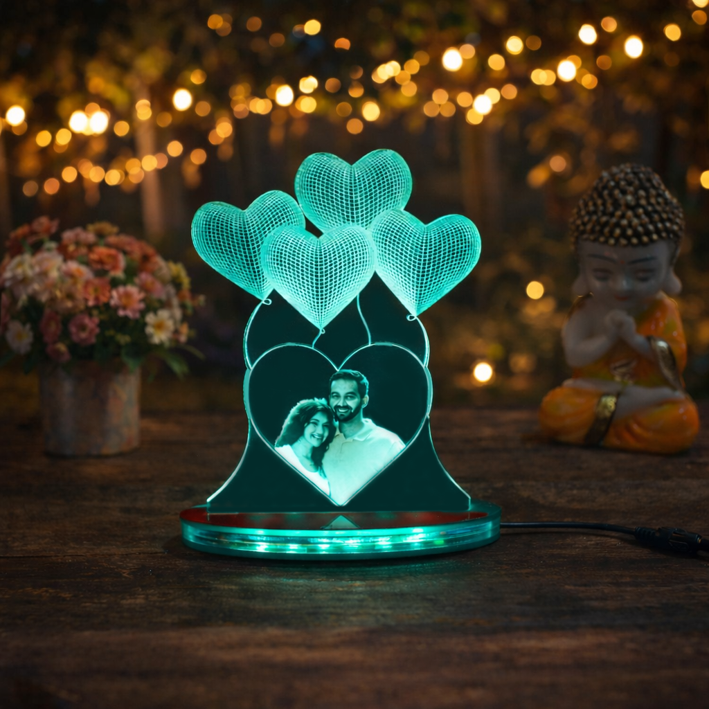 Personalized LED Illusion Heart Couple Lamp With Photo (16 Color Changing led With Remote)