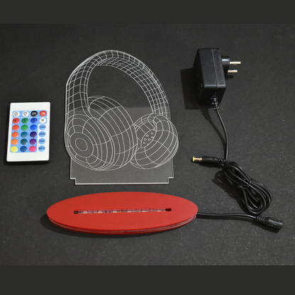Headphone Multicolor Acrylic 3D Illusion Lamp with Remote