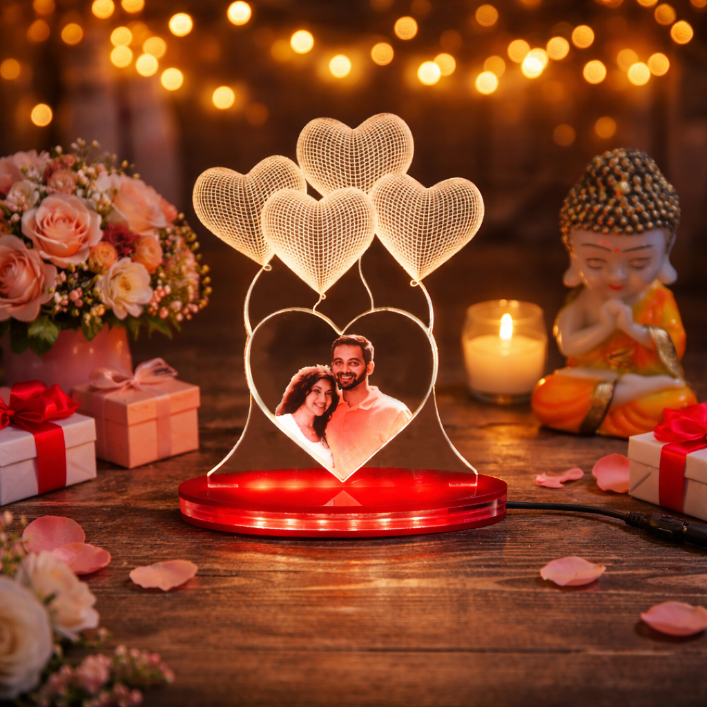 Personalized LED Illusion Heart Couple Lamp With Photo (16 Color Changing led With Remote)
