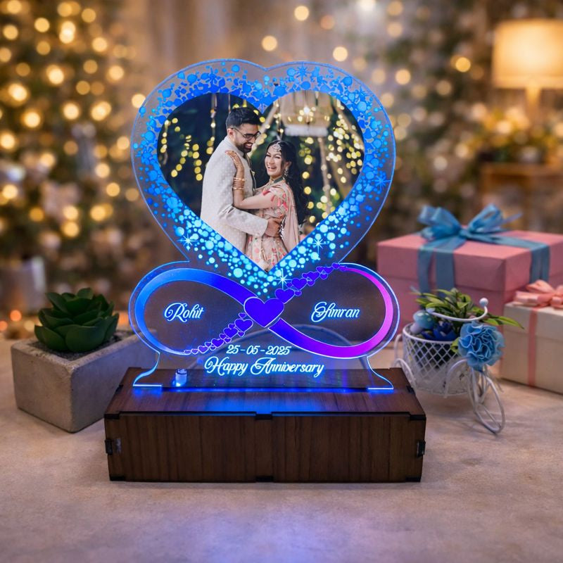 Personalized LED Illusion Anniversary/Birthday Heart Lamp With Photo and Name (16 Color Changing led With Remote)