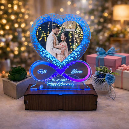 Personalized LED Illusion Anniversary/Birthday Heart Lamp With Photo and Name (16 Color Changing led With Remote)