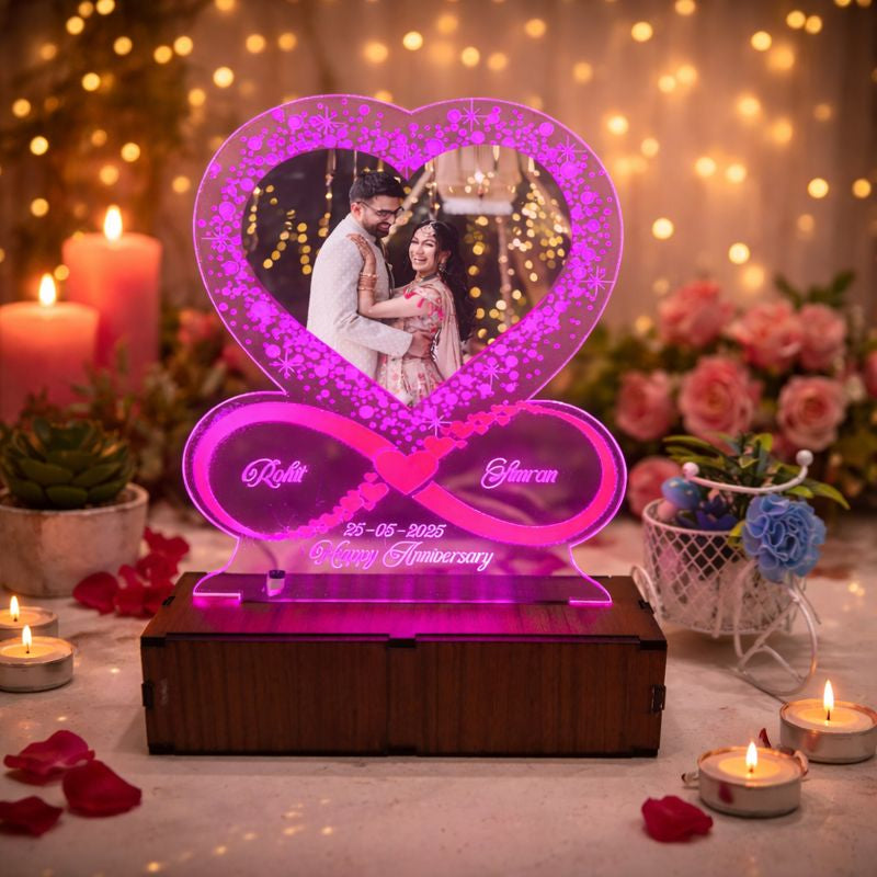 Personalized LED Illusion Anniversary/Birthday Heart Lamp With Photo and Name (16 Color Changing led With Remote)