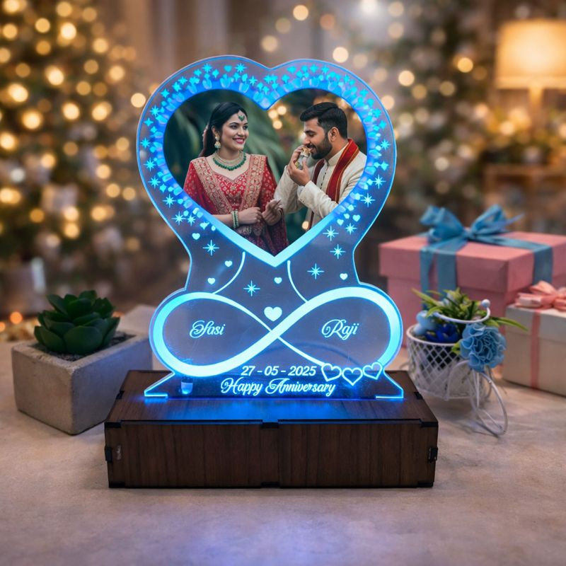Personalized LED Illusion Anniversary/Birthday Heart Lamp With Photo and Name (16 Color Changing led With Remote)