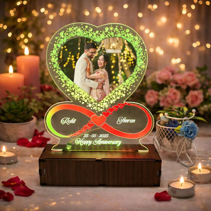 Personalized LED Illusion Anniversary/Birthday Heart Lamp With Photo and Name (16 Color Changing led With Remote)
