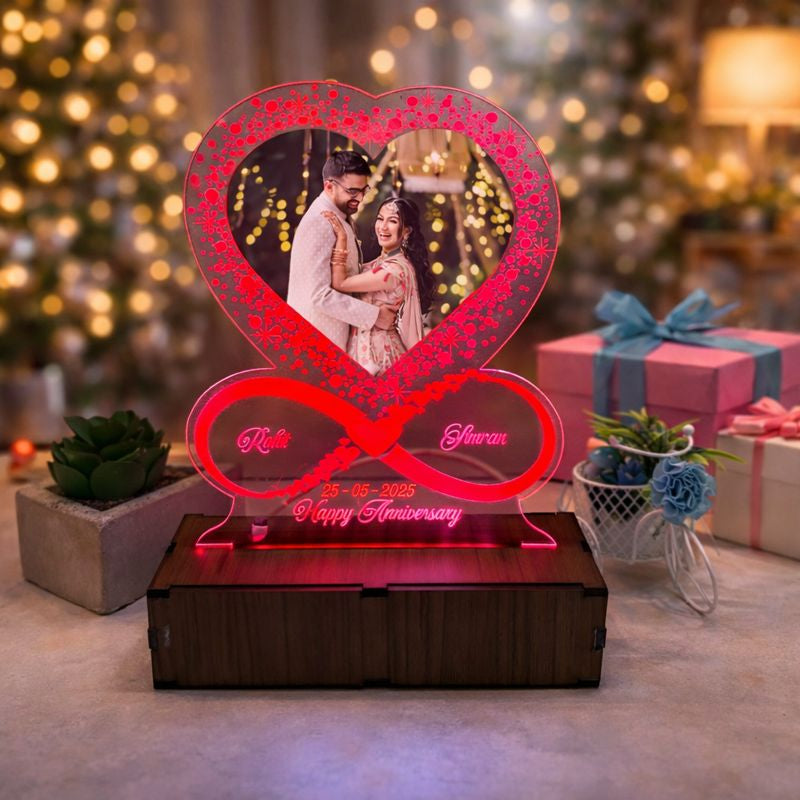 Personalized LED Illusion Anniversary/Birthday Heart Lamp With Photo and Name (16 Color Changing led With Remote)
