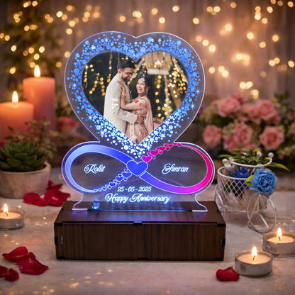 Personalized LED Illusion Anniversary/Birthday Heart Lamp With Photo and Name (16 Color Changing led With Remote)