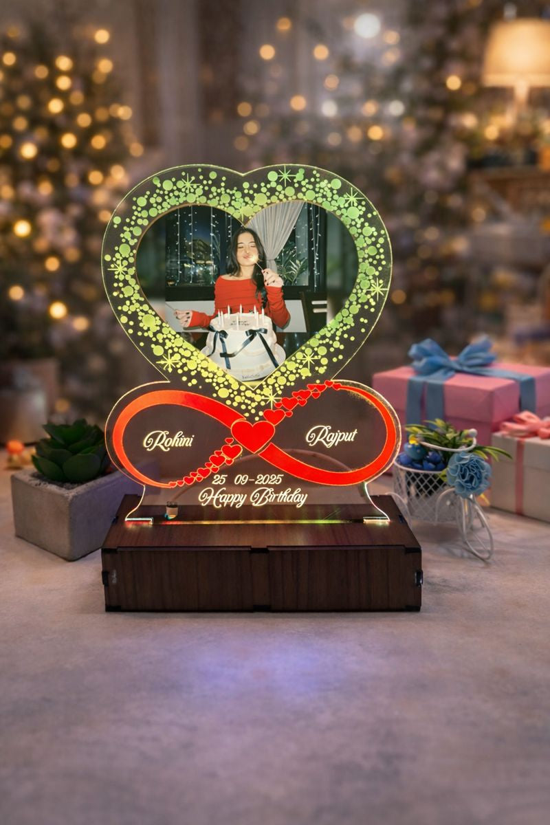 Personalized LED Illusion Anniversary/Birthday Heart Lamp With Photo and Name (16 Color Changing led With Remote)