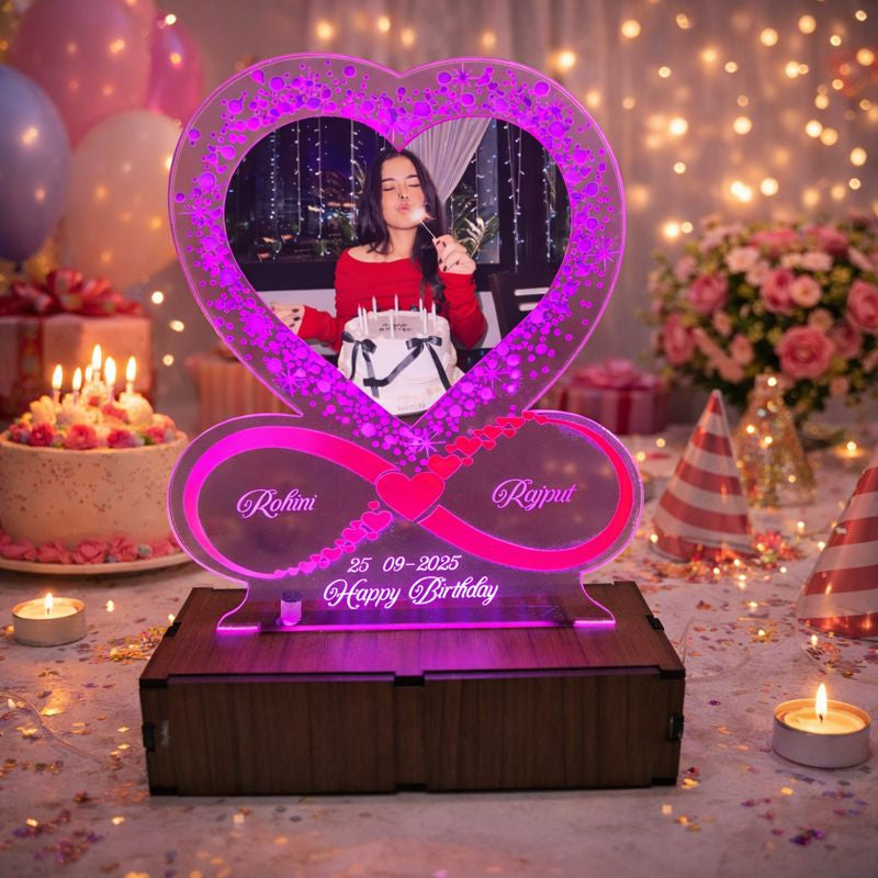 Personalized LED Illusion Anniversary/Birthday Heart Lamp With Photo and Name (16 Color Changing led With Remote)